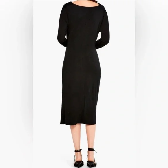 NIC+ZOE Black Long Sleeve Ruched Draped Cowl Neck Dress - Picture 5 of 12